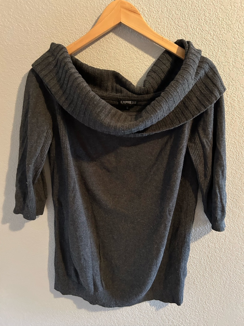 Express Dark Gray Ribbed Cowl Neck Sweater